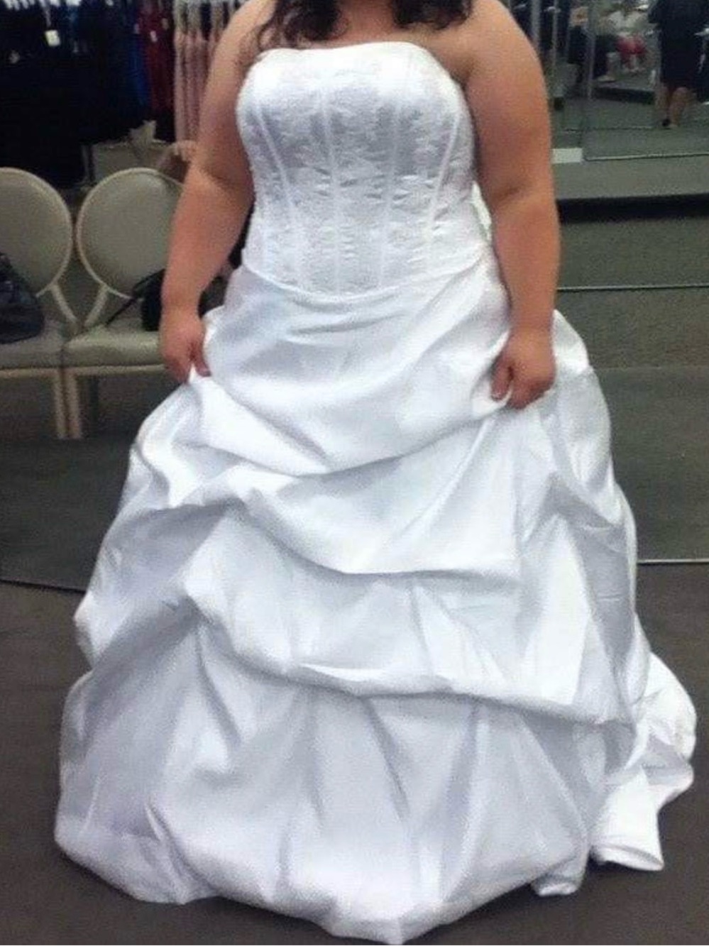 David's Bridal White Strapless Ball Gown Wedding Dress